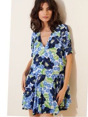 Free People Womens Floral Dress in Blue and Green size L NWT $128 msrp